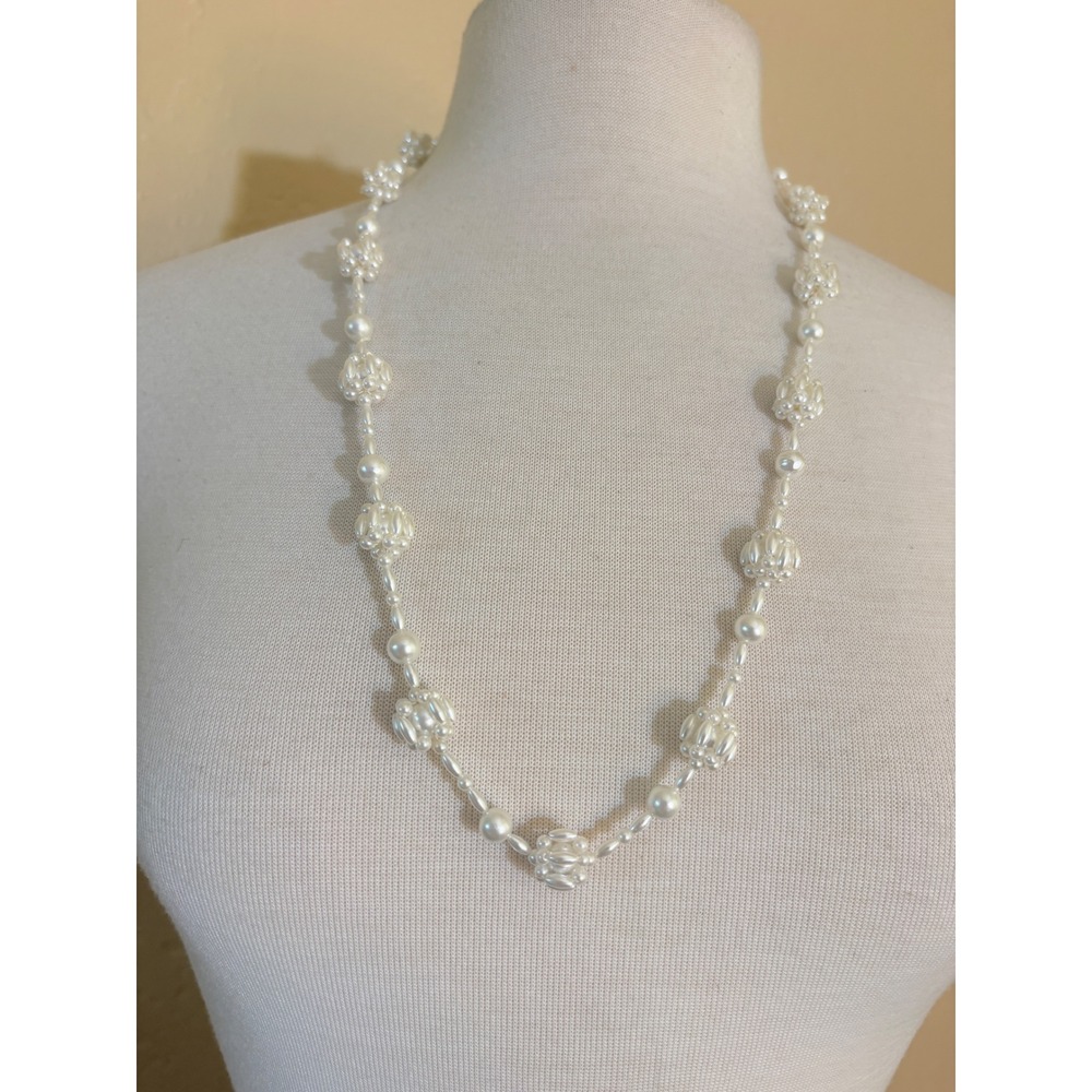 Vintage Style‎ Faux Pearl Cluster Beaded Necklace Cream White Continuous Strand